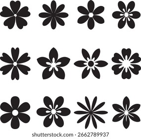 Grundlegende Blumensymbole für Einladungen, Karten und digitale Kunstwerke Monochrome Flower Clip Art Collection für Grafikdesigner