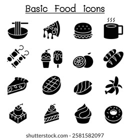 Basic food icon set in glyph style