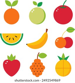 basic fruits thin line icons set. isolated. black color