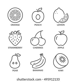 basic fruits thin line icons set. isolated. black color