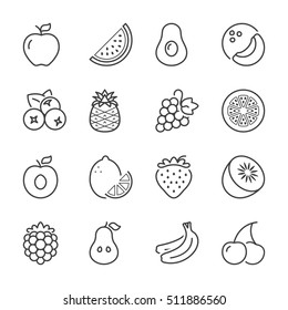 basic fruits thin line icons set. isolated. black color