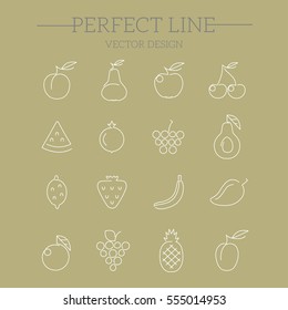 basic fruits thin line icons set.