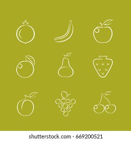 basic fruits thin line icons set.