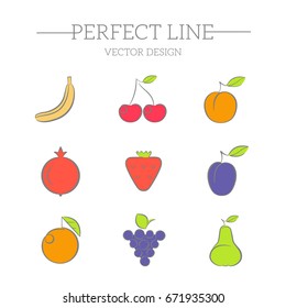 basic fruits thin line icons set.