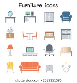Basic Furniture icon set  in flat color style