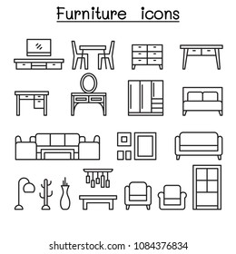 Basic Furniture icon set in thin line style