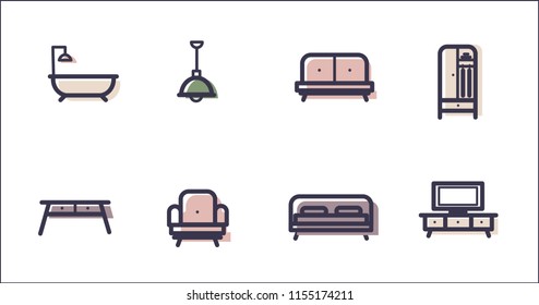 Basic furniture icon set in thin line and simple style. 
