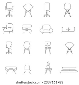 Basic furniture icon set in thin line style. Vector illustration EPS10.