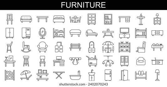 Basic Furniture icon set in thin line style