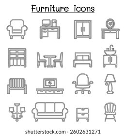Basic Furniture icon set in thin line style