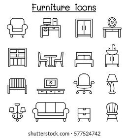 Basic Furniture icon set in thin line style