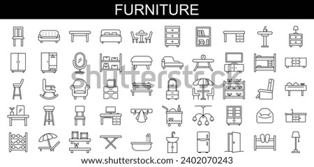 Basic Furniture icon set in thin line style