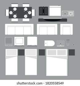 Basic furniture seen in plan for architects