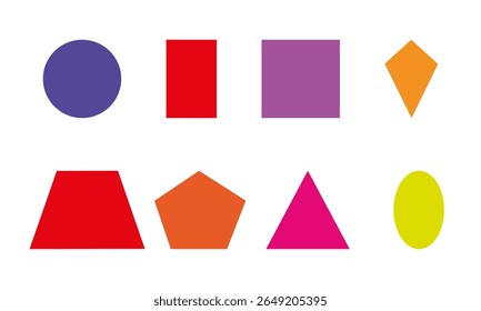 Coleção básica de formas geométricas coloridas 2D isoladas no fundo branco