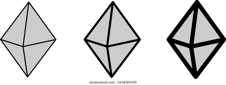 Basic Geometric Diamond Crystal Gem Icon Set in 3D Style Perspective View. Vector Image.