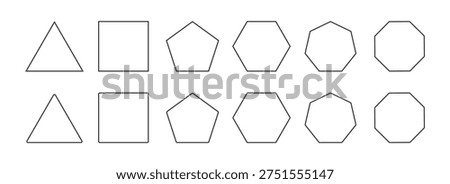 Basic geometric outline shape. Triangular, quadrilateral, pentagonal, hexagonal, hexagonal and octagonal outline shapes