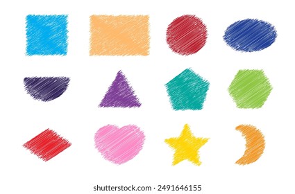 basic geometric shape, chalk doodle paint concept, scribble basic shape in pastel color