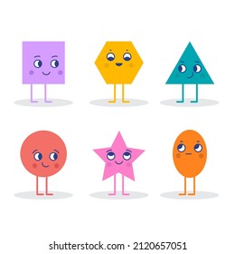 Formes géométriques de base. Des enfants qui étudient. Personnage de dessin animé
