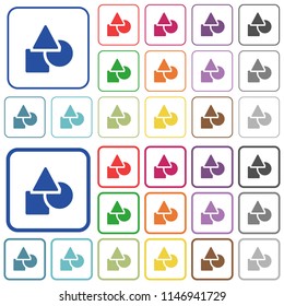 Basic geometric shapes color flat icons in rounded square frames. Thin and thick versions included.