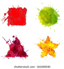 Basic geometric shapes made of colorful splashes