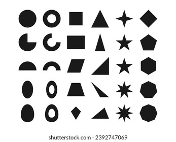 basic geometric shapes set with black color. flat vector illustration isolated on white background.