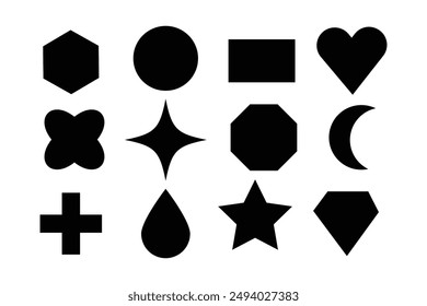 Basic geometric shapes vector illustration icon set isolated on white background.