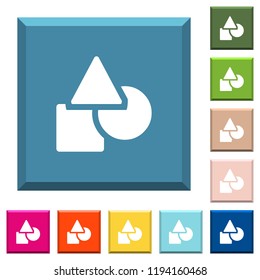 Basic geometric shapes white icons on edged square buttons in various trendy colors
