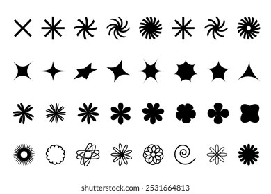 Basic geometric shapes Y2K style. Abstract elements set brutalist style, brutalism simple figures for posters. Modern vector design