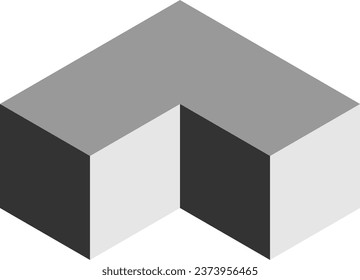 Basic Geometrical Arrangement with Greyscale Monochrome Solid Box Cube Icon in 3D Perspective View. Vector Image.