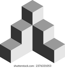 Basic Geometrical Arrangement with Greyscale Monochrome Solid Box Cube Icon in 3D Perspective View. Vector Image.