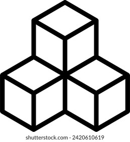 Basic Geometrical Arrangement with Greyscale Monochrome Solid Box Cube Icon in 3D Perspective View. Vector Image.