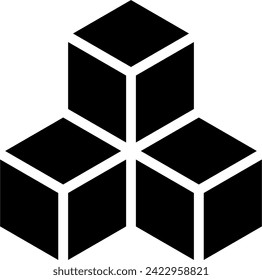 Basic Geometrical Arrangement with Greyscale Monochrome Solid Box Cube Icon in 3D Perspective View. Vector Image.