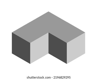 Basic Geometrical Gray L-Shape Form in 3D Perspective Style View. Vector Image.