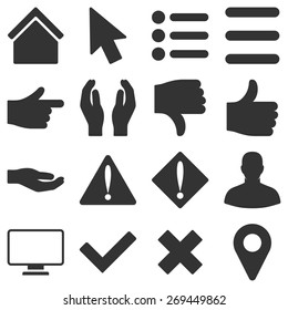 Basic gesture and sign icons. These plain symbols use gray color.