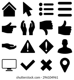 Basic gesture and sign vector icons. These plain symbols use black color and isolated on a white background.