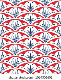 Basic graphic fish scales oriental style seamless pattern vector design from petal botany concept in blue and red tone 
