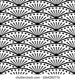 Basic graphic fish scales seamless pattern oriental traditional ornament abstract black and white background