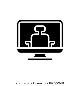 Um gráfico básico que mostra uma pessoa na tela do computador, sugerindo interação virtual.