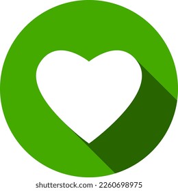 Basic Green Heart Love Health Symbol Sign in a Circle Icon Set with 3D Shadow Effect. Vector Image.