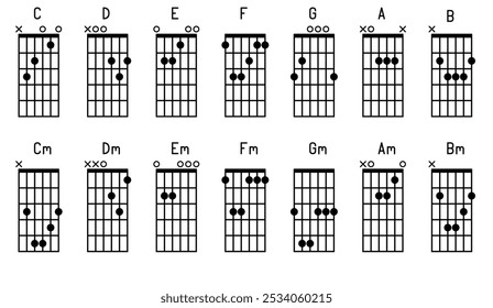 Basic guitar chords chart icon vector illustration