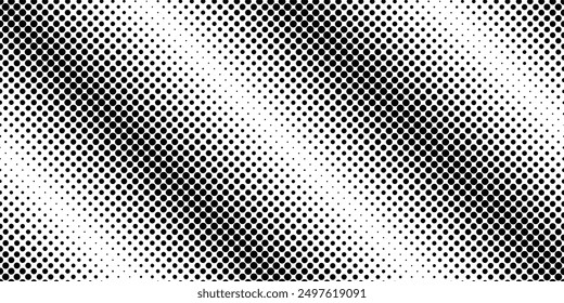 Basic halftone dot effect in black and white tones. Diagonal wave dot pattern template. Modern solid color dot texture.