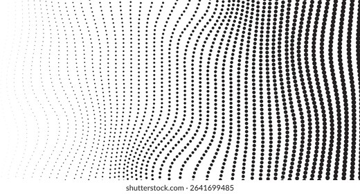 The basic halftone dot effect in black on a white background. Background with monochrome dot texture. Halftone effect. Halftone dots. Black and white halftone. Polka dot pattern.