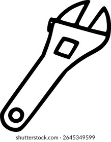 Basic hand drawing sketch of an adjustable wrench line art.