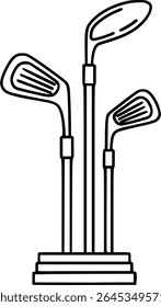 Basic hand drawing sketch of golf clubs line art.