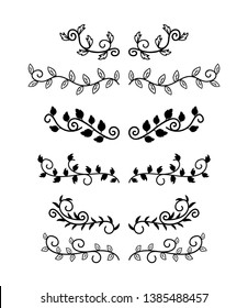 Basic Hand Drawn Borders Elements Set Collection, floral Swirl ornament Vector