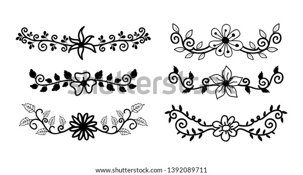 Basic Hand Drawn Borders Elements Set Collection,\
floral Swirl ornament\
Vector