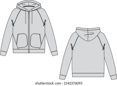 Сasual basic hoody with full zipper fastener and pockets sketch vector