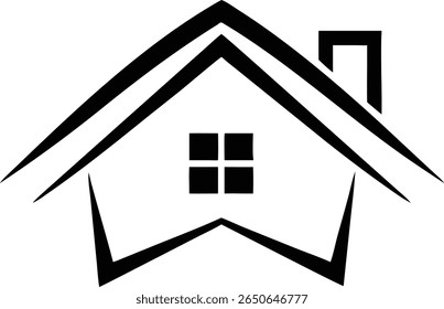 Diseño Básico del logotipo del contorno de la casa con el techo y las paredes en silueta negra
