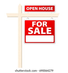Basic house for sale with Open House above sign. Vector illustration