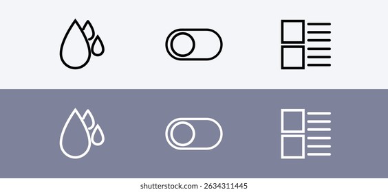Basic icon pack - water drops, slider and layout icon.